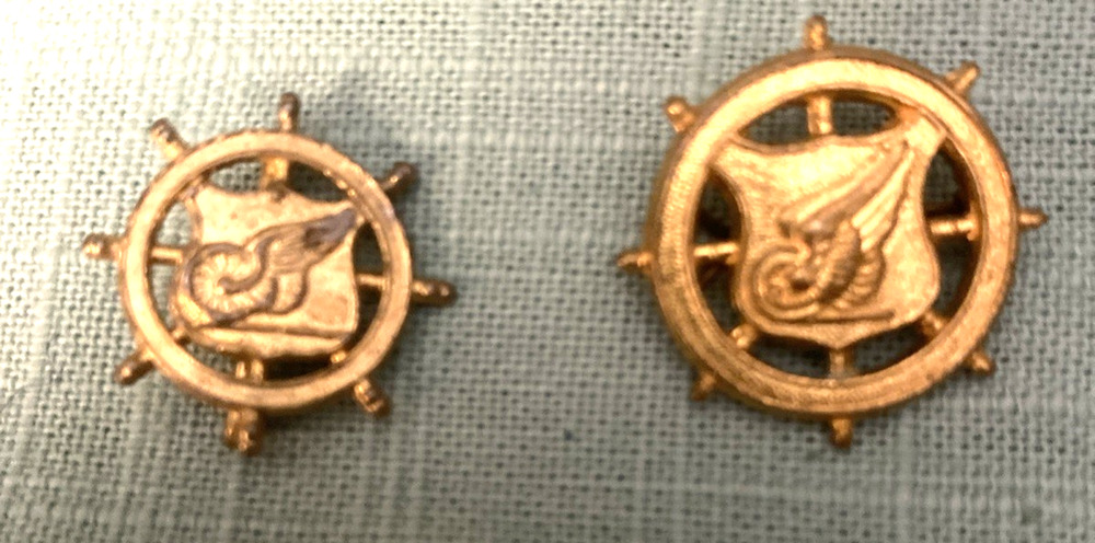 Two WW2 Era US Army Transportation Corps Collar Insignia Badge Pins .75", 1"dia.